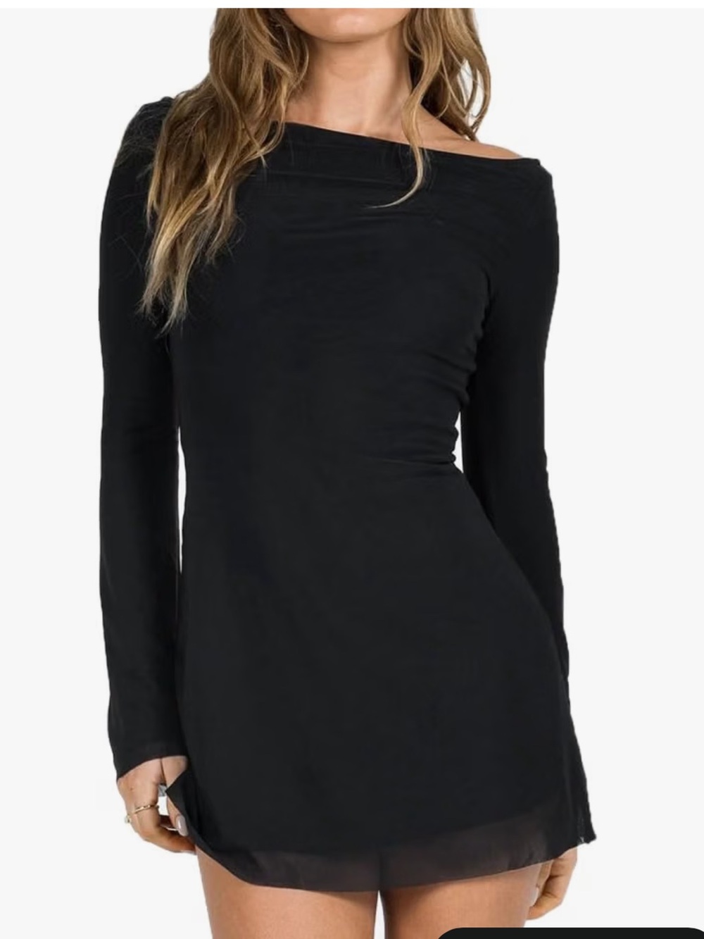 Women’s Black Long-Sleeve Off-Shoulder Mini Dress